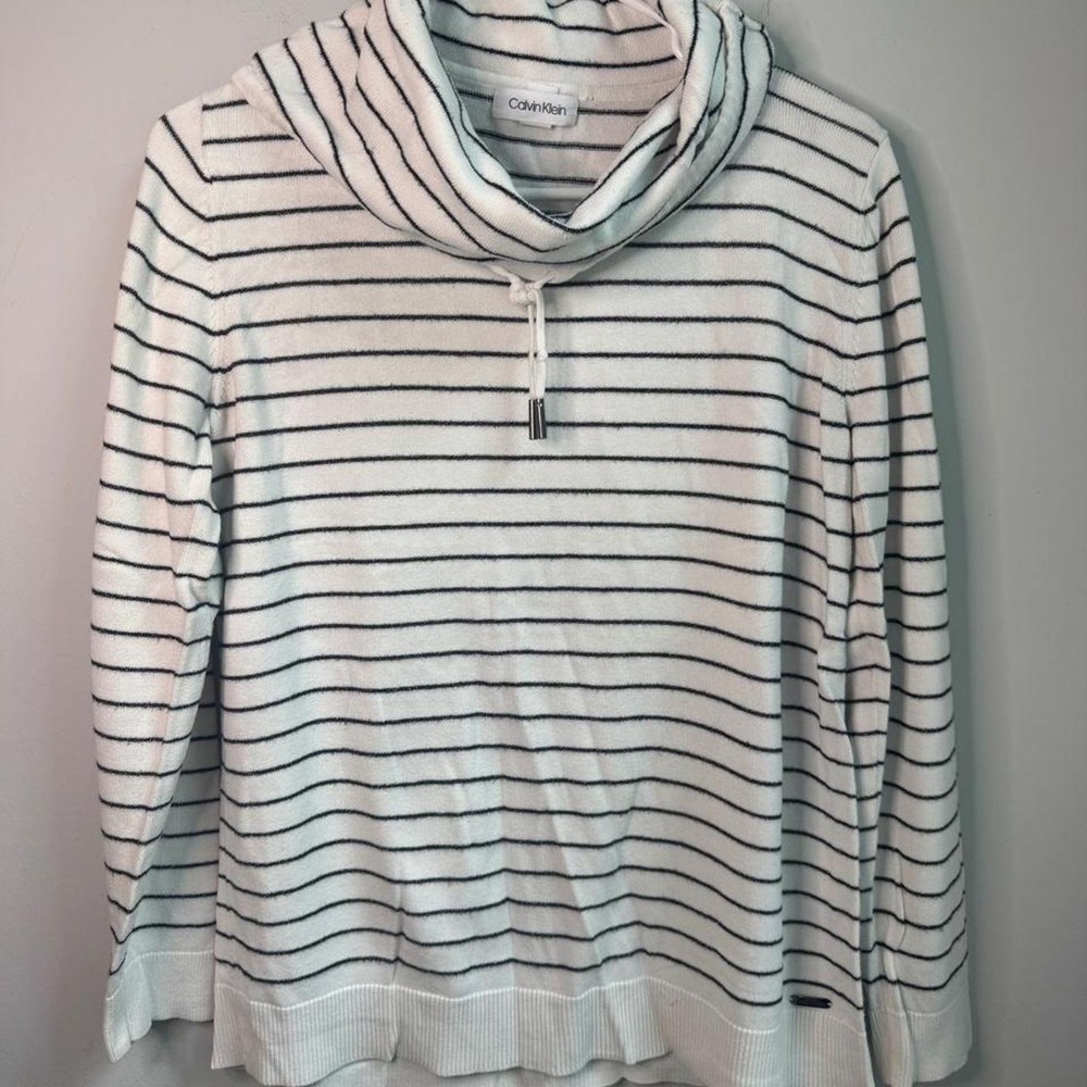 Calvin Klein women's black & white striped turtleneck! Size medium